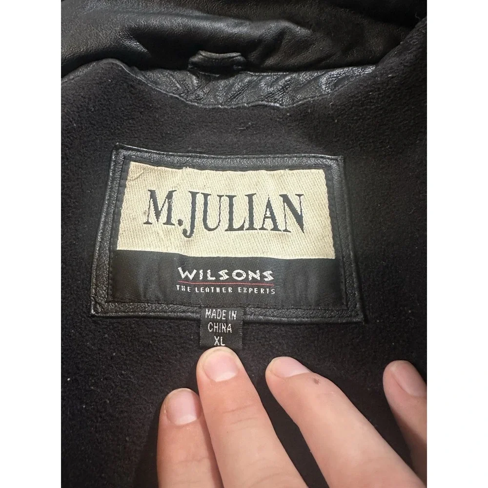 Vintage Julian Wilsons Leather Black Utility Jacket Mens XL Field Military Coat